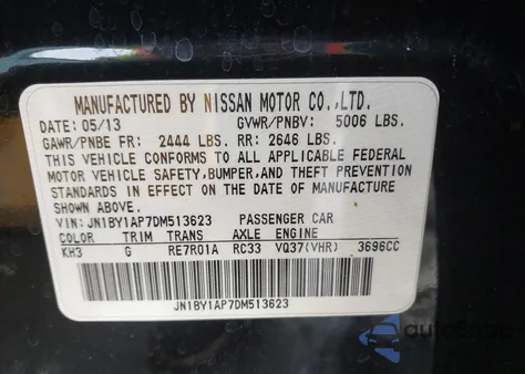 2013 Infiniti M37 z USA, uszkodzony, nr VIN JN1BY1AP7DM513623